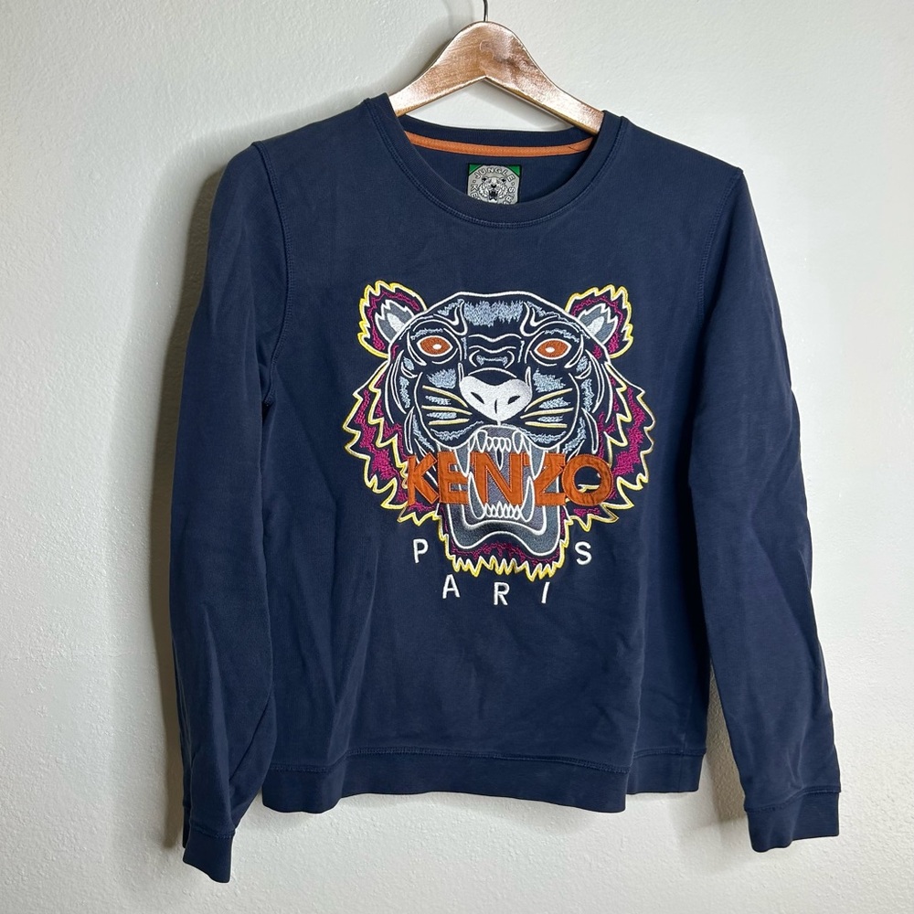Kenzo Paris 100% Cotton Navy Blue Tiger Pullover Sweatshirt Size Large